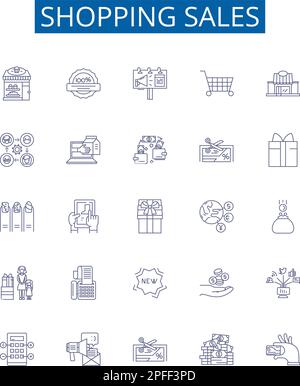 Shopping sales line icons signs set. Design collection of Deals, Bargains, Discounts, Savings, Promotions, Clearance, Frugality, Offerings outline Stock Vector