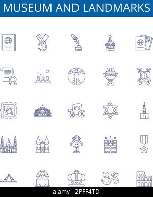 Museum and landmarks line icons signs set. Design collection of Museum ...