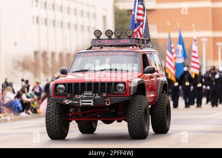 Laredo, Texas, USA - February 19, 2022: The Anheuser-Busch Washington’s Birthday Parade, Jeep part of the Misfits 4x4 club from laredo Stock Photo