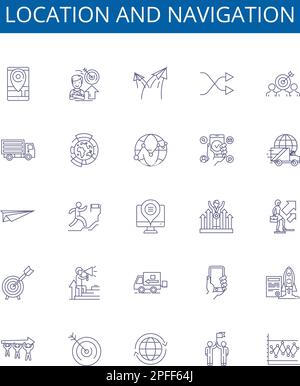 Geotagging line icons collection. Location, Mapping, Coordinate, GPS ...