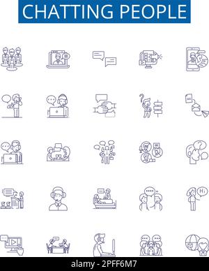 Chatting people line icons signs set. Design collection of Conversing, Chatting, Connecting, Interacting, Gossiping, Messaging, Exchanging Stock Vector