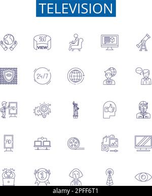 Television line icons signs set. Design collection of Television, TV, LCD, LED, Monitor, Plasmas, Digital, Big Screen outline concept vector Stock Vector