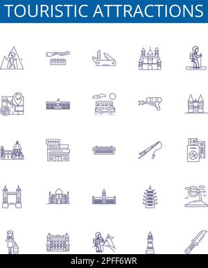 Touristic landmarks line icons signs set. Design collection of Tourist ...