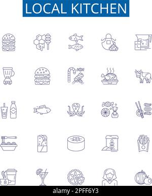 Local kitchen line icons signs set. Design collection of Cooking ...