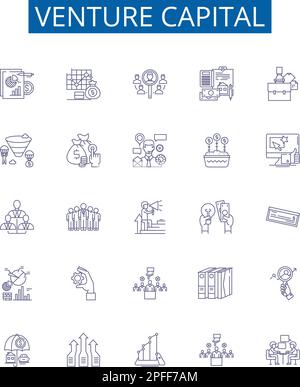 Venture capital line icons signs set. Design collection of Venture, Capital, Investing, Seed, Startups, Funding, Equity, Financial outline concept Stock Vector