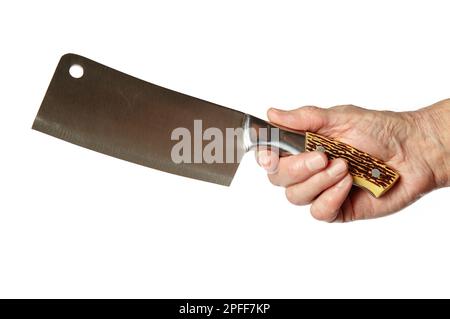 Hand Holding A Knife For Meat Cleaver Chef Holding A Knife A Large Knife  Kitchen Knife Kitchen Theme White Background Isolated Butcher Knife Stock  Photo - Download Image Now - iStock