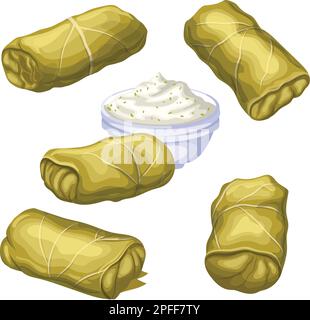 dolma food cuisine set cartoon vector illustration Stock Vector