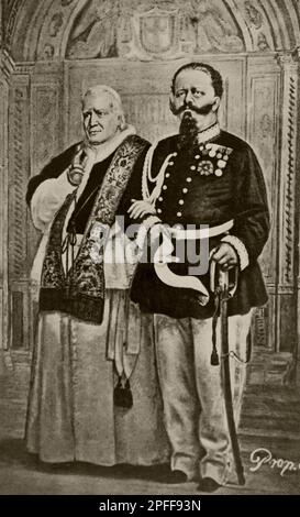 Portrait of Pope Pius IX and King Vittorio Emanuele II between 1860 and 1890. Stock Photo