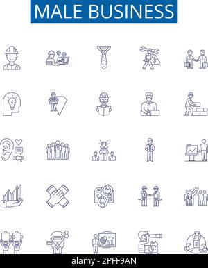 Male business line icons signs set. Design collection of Businessman, Entrepreneur, Executive, Manager, CEO, Trader, Broker, Salesman outline concept Stock Vector