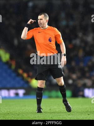 Referee Peter Bankes during the Premier League match between Brighton & Hove Albion and Crystal Palace at The American Express Community Stadium , Brighton , UK - 15th March 2023  Photo Simon Dack/Telephoto Images. Editorial use only. No merchandising. For Football images FA and Premier League restrictions apply inc. no internet/mobile usage without FAPL license - for details contact Football Dataco Stock Photo