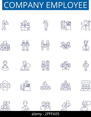 Company employee line icons signs set. Design collection of Staff, Co worker, Personnel, Colleague, Associate, Employer, Hire, Supervisor outline Stock Vector