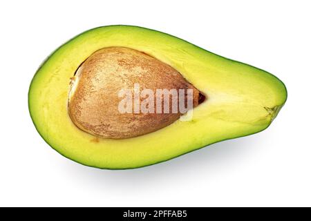 Half fresh avocado close-up isolated on white background.Top view. Stock Photo
