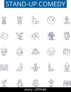 Stand-up comedy line icons signs set. Design collection of Humor, Jokes ...
