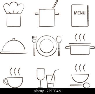 Hand drawn restaurant icons 1 Stock Vector