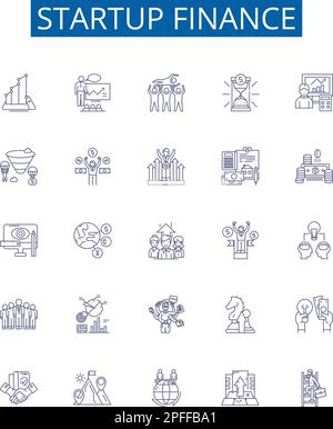 Startup finance line icons signs set. Design collection of Funding, Capital, Investing, Venture, Angel, Costs, Budget, Resource outline concept vector Stock Vector
