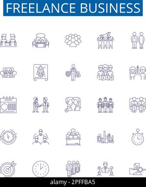 Freelance business line icons signs set. Design collection of freelance, business, contracting, outsourcing, self employment, entrepreneurship Stock Vector