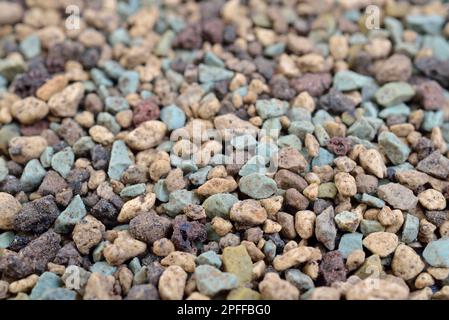 Macro texture of non-organic plant substrate Lechuza-Pon. Soil mix of lava  rock, pumice, zeolites and fertilizer for succulents and cactus as a  background. Houseplant soil substrate for floriculture. Stock Photo