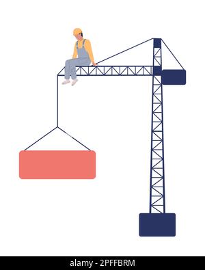Worker sitting on tower crane semi flat color vector character Stock Vector