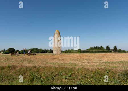 Menhir de Champ-Dolent (9,30 m. height). Dol-de-Bretagne. Commune in the Ille-et-Vilaine department. Brittany. France Stock Photo