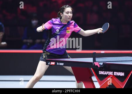 Singapore, Singapore. 17th Mar, 2023. Qian Tianyi (CHN) Table Tennis : WTT Singapore Smash 2023 Women's Singles Quarterfinal match at OCBC Arena in Singapore, Singapore . Credit: Itaru Chiba/AFLO/Alamy Live News Stock Photo