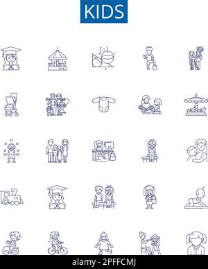 Kids line icons signs set. Design collection of Children, Toddlers, Babies, Youth, Teenagers, Infants, Nursery, Playful outline concept vector Stock Vector