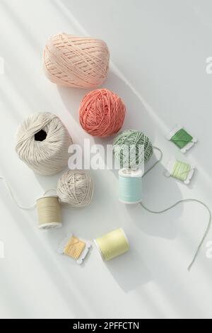 aesthetic photo of handmade, crafting hobbies, thread collection Stock Photo