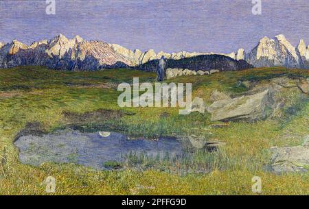 Giovanni Segantini, Alpine Landscape at Sunset, painting in oil on canvas, 1895-1898 Stock Photo