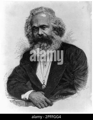 Karl Marx (1818-1883), German philosopher, portrait woodcut print by unknown artist, circa 1899 Stock Photo
