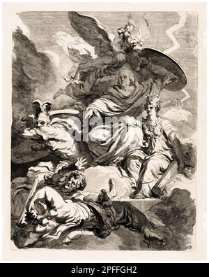 Allegorical representation of America with Benjamin Franklin (1706-1790), etching by Jean Honoré Fragonard, 1778 Stock Photo