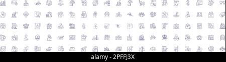 Business startup line icons signs set. Design collection of Entrepreneur, Funding, Networking, Planning, Investors, Market, Research, Launch outline Stock Vector