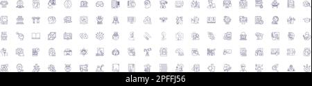 Education line icons signs set. Design collection of Learning, Schools, Higher, Teaching, Studying, Literacy, Courses, Training outline concept vector Stock Vector