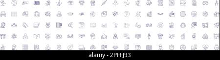 Education set line icons signs set. Design collection of Teaching, Learning, Schooling, Instruction, Courses, Classes, Training, Studies outline Stock Vector