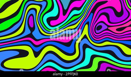 Trippy strip psychedelic pattern. Neon grunge wavy background