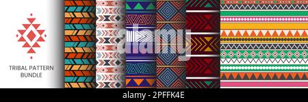 Collection of Tribal Native Indigenous. Seamless Patterns. Ethnic aesthetic and ornaments inspired by Tradition of Africa. Black culture designs Stock Vector