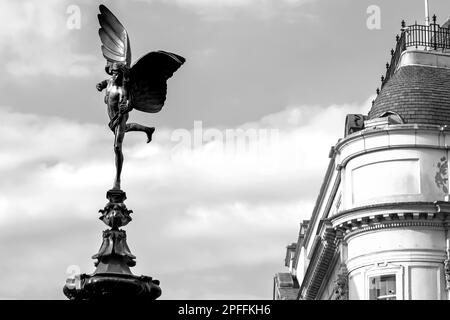London, United Kingdom - May 23, 2018 : Close up view of the Shaftsbury Memorial Fountain, also known as Eros in Piccadilly Circus London UK Stock Photo
