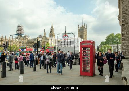 London, United Kingdom - May 23, 2018 : Busy city life around the Westminster Tube Station in London UK Stock Photo