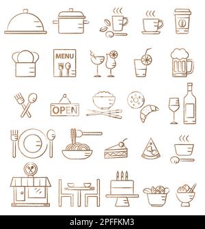 Hand drawn restaurant icons set 1 Stock Vector