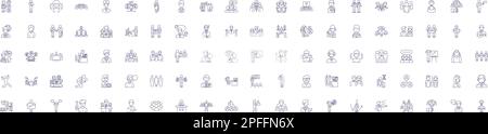Company employee line icons signs set. Design collection of Staff, Co worker, Personnel, Colleague, Associate, Employer, Hire, Supervisor outline Stock Vector