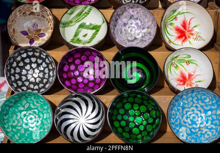 Colourful bowls.Sineu market.Mallorca island.Spain Stock Photo