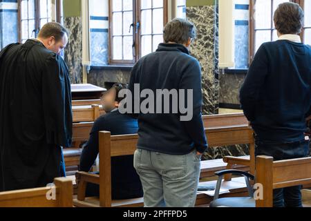 Ringleader Armenian Grigor S. pictured during the start of the trial against a gang accused of fixing tennis matches, before the correctional court, in Oudenaarde, Friday 17 March 2023. The gang made significant gambling profits from Belgium by fixing at least 375 tennis matches through an international network of 182 bribed professionals - 28 suspects, including seven Belgian tennis players, must answer in court for their involvement in mass match fixing in the professional circuit. The ringleader is the Armenian Grigor S., who directed an internationally branched network of accomplices, wate Stock Photo