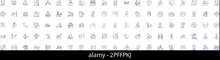 Customer support line icons signs set. Design collection of Help, Assistance, Service, Aid, Resolution, Response, Consultation, Enquiry outline Stock Vector