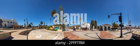 Santa Barbara, USA - March 16, 2019: old historic town square in Santa Barbara with Ronald Reagans Ranch center as cultural meeting place. Stock Photo