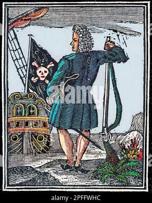 English/Barbadian pirate, also known as the Gentleman Pirate - Le pirate 'gentleman' Stede Bonnet (1688-1718). Gravure. Engraving from 'A General History of the Pyrates' (1724) Stock Photo