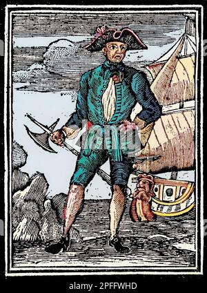 Edward England, né Edward Seegar en Irlande, est un pirate du XVIIIe siècle - Portrait du pirate Edward England (?-1720). Gravure. Engraving from 'A General History of the Pyrates' (1724) Stock Photo