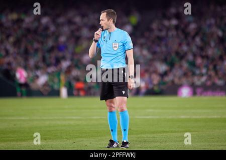 Seville, Spain. 16th Mar, 2023. Referee Srdjan Jovanovic seen during the UEFA Europa League match between Real Betis and Manchester United at Estadio Benito Villaarin in Seville. (Photo Credit: Gonzales Photo/Alamy Live News Stock Photo