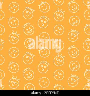 Fun Kids Emoji Icons Seamless Pattern Stock Vector