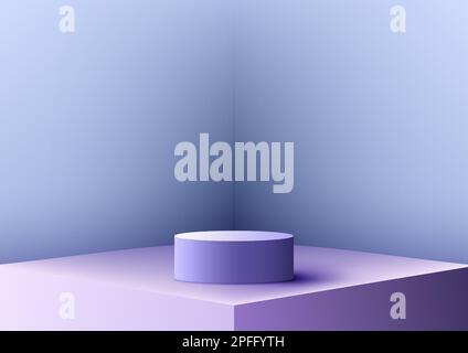 3D realistic purple podium pedestal stand in empty room interior background. You can use for product presentation, beauty cosmetic display mockup, sho Stock Vector