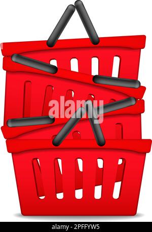 Heap of red shopping baskets, vector eps10 illustration Stock Vector