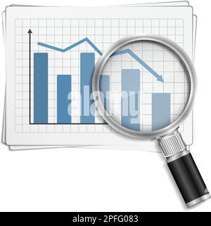 Bar graph with magnifying glass, vector eps10 illustration Stock Vector