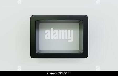 Empty black rounded rectangular shelf or niche on white wall 3D mockup. Shop plastic or wooden showcase to present product. Blank retail storage space Stock Vector